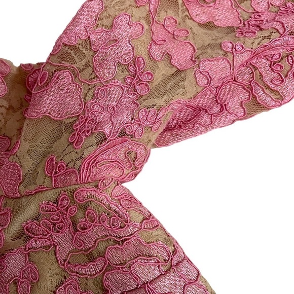 ELIZA J BATEAU NECK 3/4 SLEEVE PINK FLORAL SOUTACHE LACE SHEATH COCKTAIL DRESS - Picture 12 of 16